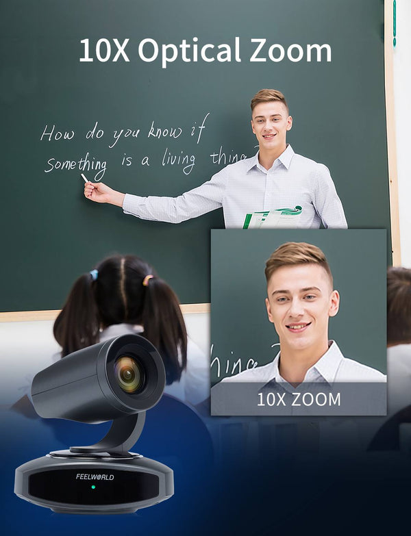FEELWORLD 4K10X 4K PTZ Camera 10X Optical Zoom AI Tracking HDMI USB IP Remote Control POE Supported
