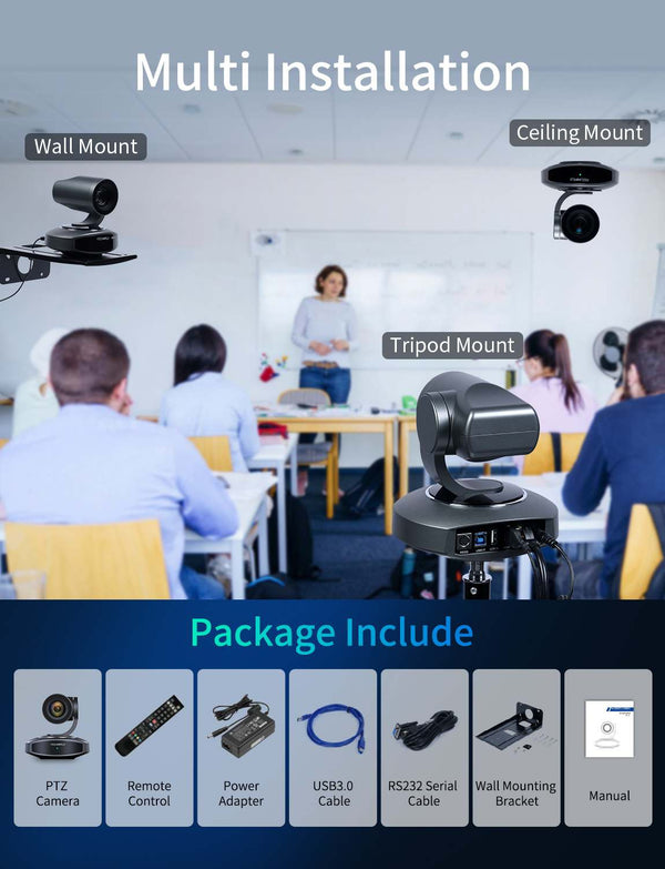 FEELWORLD 4K10X 4K PTZ Camera 10X Optical Zoom AI Tracking HDMI USB IP Remote Control POE Supported