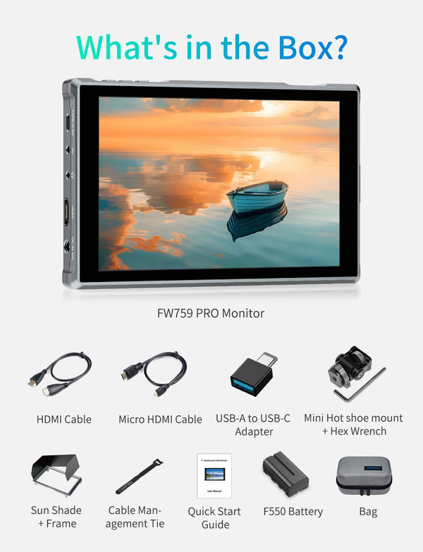 FEELWORLD FW759 PRO 7 Inch 400nit HD Touchscreen Field DSLR Camera Monitor 4K HDMI 1280x800 IPS