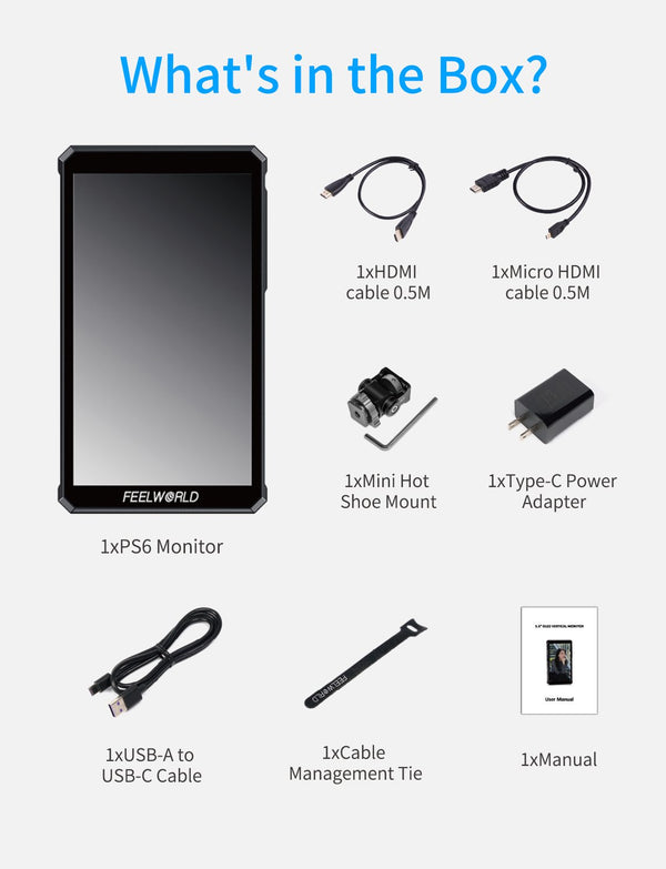 FEELWORLD PS6 5.5 Inch 550nit OLED Vertical Horizontal Camera Field Video Monitor Touch Screen 4K HDMI