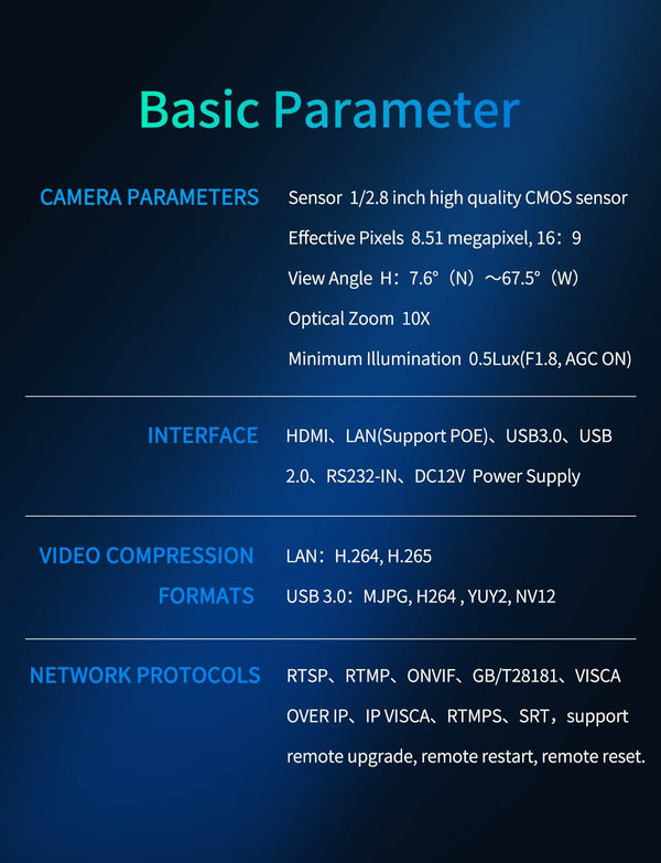 FEELWORLD 4K10X 4K PTZ Camera 10X Optical Zoom AI Tracking HDMI USB IP Remote Control POE Supported