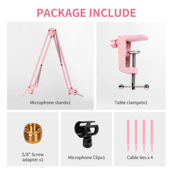 FEELWORLD AMS1 Pink Microphone Boom Arm for PM1 and Dynamic Microphone