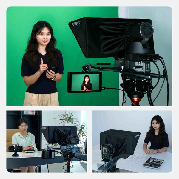 FEELWORLD TP16 16 Inch Folding Teleprompter Supports up to 16" Tablet Horizontal Vertical Prompting
