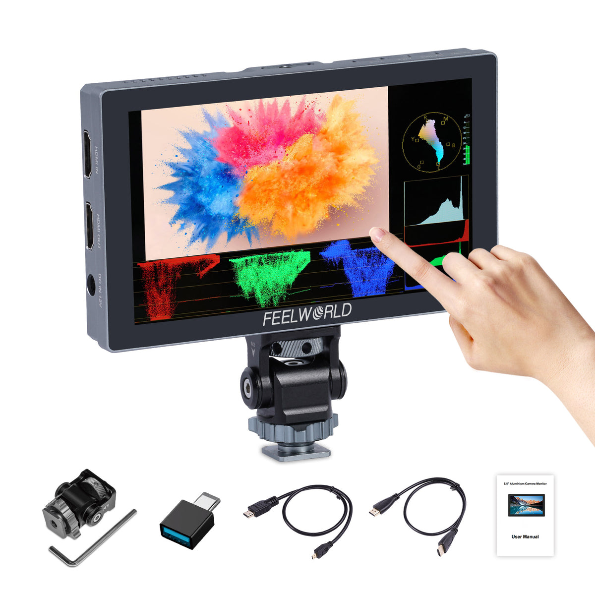 Osee T5+ 5.5 Daylight Visible 1000nits DSLR Field Monitor With 3D LUT Hdr Wide Color Gamut Video Monitor 4k Hdmi Expose Focus Assist Dc Input Output One Key Operation T5 Plus