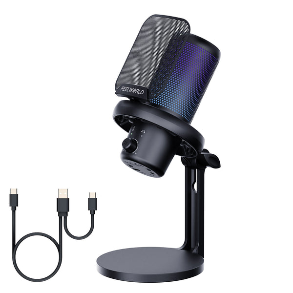 FEELWORLD VM1 White Gaming PC USB Condenser Microphone with Desktop Stand
