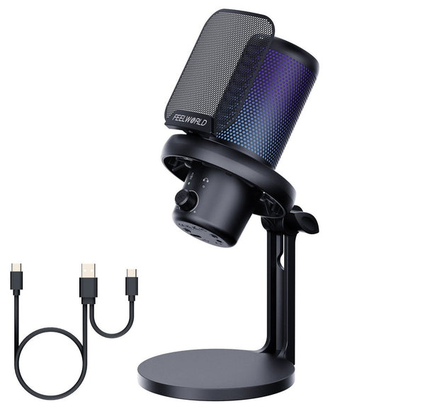 FEELWORLD VM1 Pink Gaming PC USB Condenser Microphone with Desktop Stand