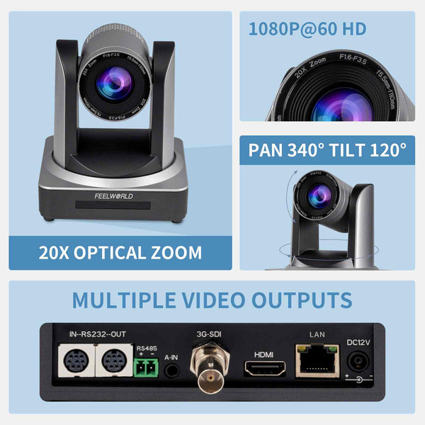 FEELWORLD POE20X Simultaneous 3G-SDI HDMI IP Live Streaming PTZ Camera with 20X Zoom PoE Supported
