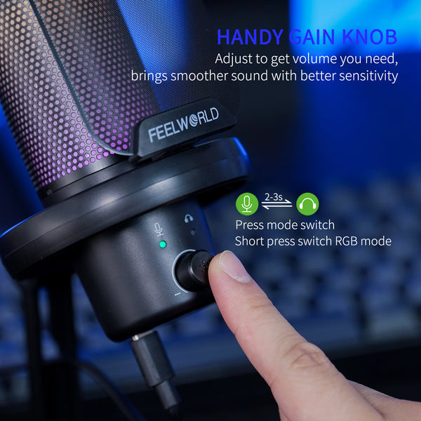 FEELWORLD VM1 Gaming PC USB Condenser Microphone With Desktop Stand