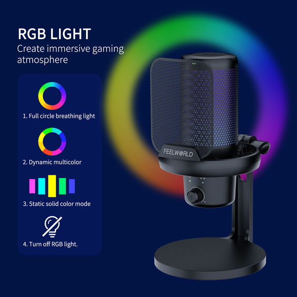 FEELWORLD VM1 Gaming PC USB Condenser Microphone With Desktop Stand