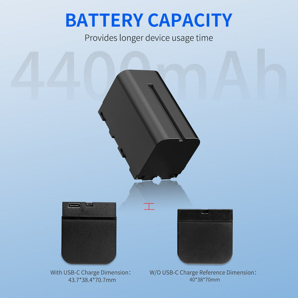 FEEWORLD NP-F750 4400mAh Li-ion Battery for Monitor Video Light Video Transmission USB-C Charging
