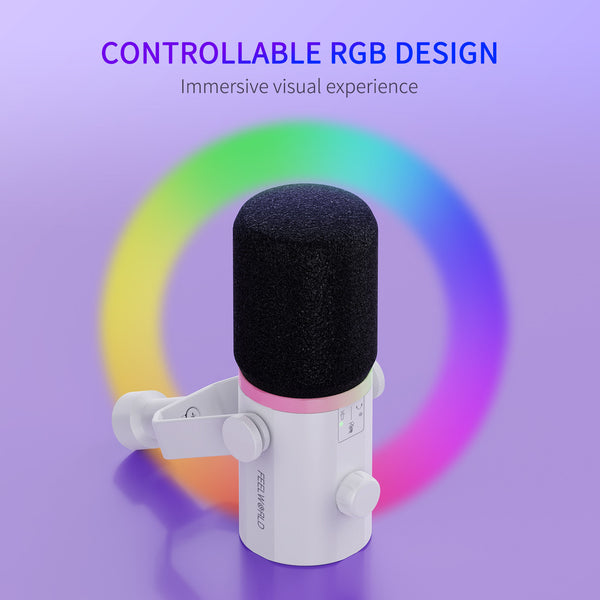 FEELWORLD PM1 White XLR USB Dynamic Microphone for  Podcasting Recording Gaming Live Streaming