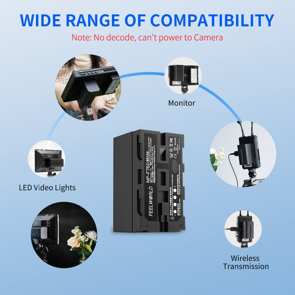 FEEWORLD NP-F750 4400mAh Li-ion Battery for Monitor Video Light Video Transmission USB-C Charging