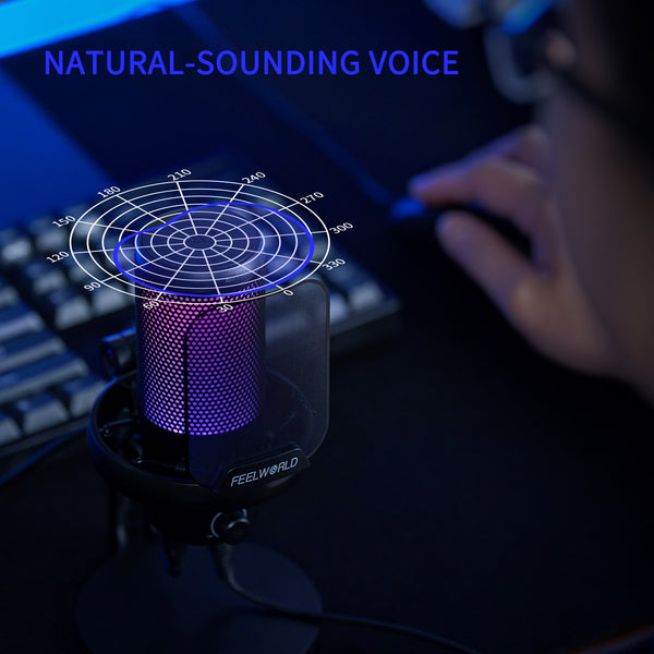 FEELWORLD VM1 Gaming PC USB Condenser Microphone With Desktop Stand