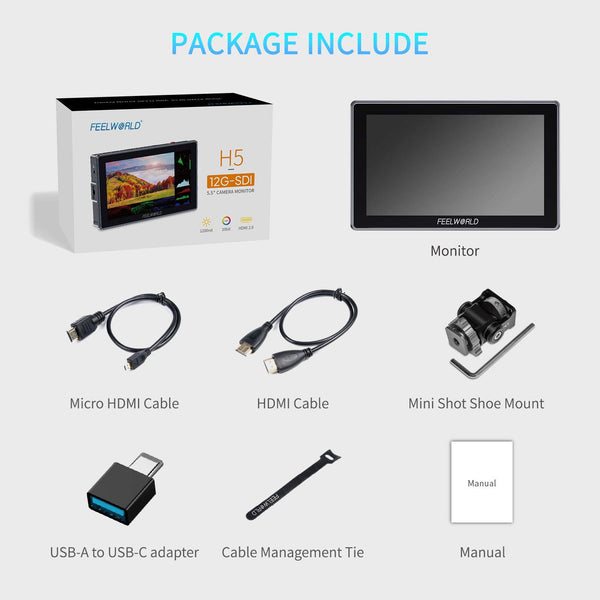 FEELWORLD H5 5.5-inch 1200nit 12G SDI HDMI 2.0 DSLR Camera Field Monitor Touchscreen