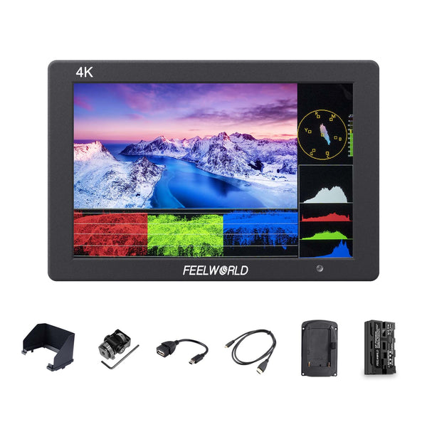 FEELWORLD T7 PLUS 7 Inch 3D LUT DSLR Camera Field Monitor with Waveform 4K HDMI Aluminum Housing with F550 Battery