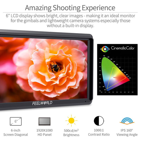 FEELWORLD S55 V3 6 inch camera DSLR field monitor video assist IPS 1920x1152 4K HDMI DC Out With 3D LUT