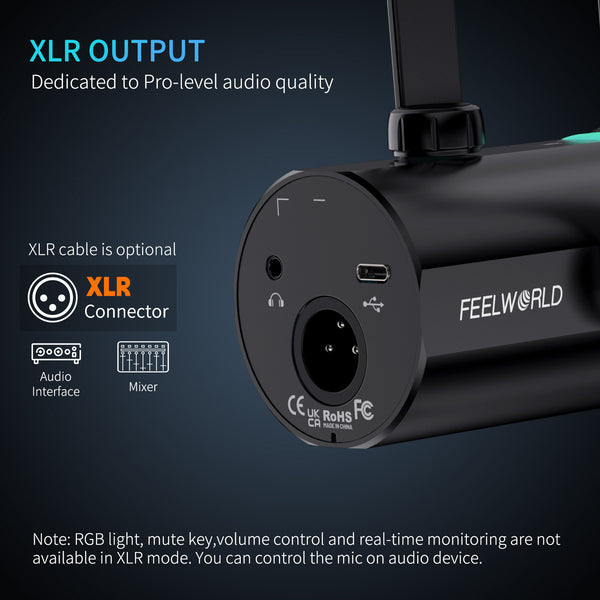 FEELWORLD PM1 XLR USB Dynamic Microphone with Boom Arm Stand for Podcast