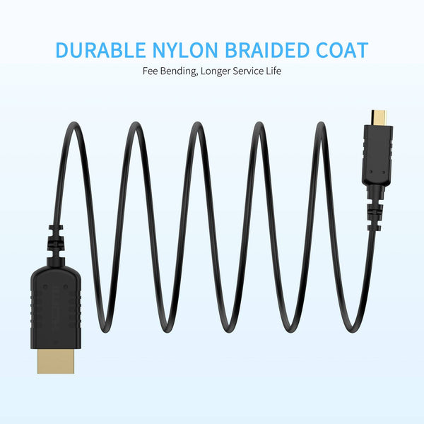 FEELWORLD Ultra Thin 4K Micro HDMI to HDMI Cable 1.5FT, 2.5mm Slim HDMI 2.0 Cable, Support High Speed 4K@60Hz 2160p 1080p 18gbps 3D HDR for Camera, Camcorder