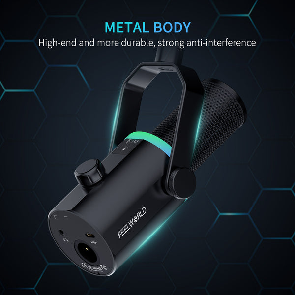 FEELWORLD PM1 XLR USB Dynamic Microphone with Boom Arm Stand for Podcast