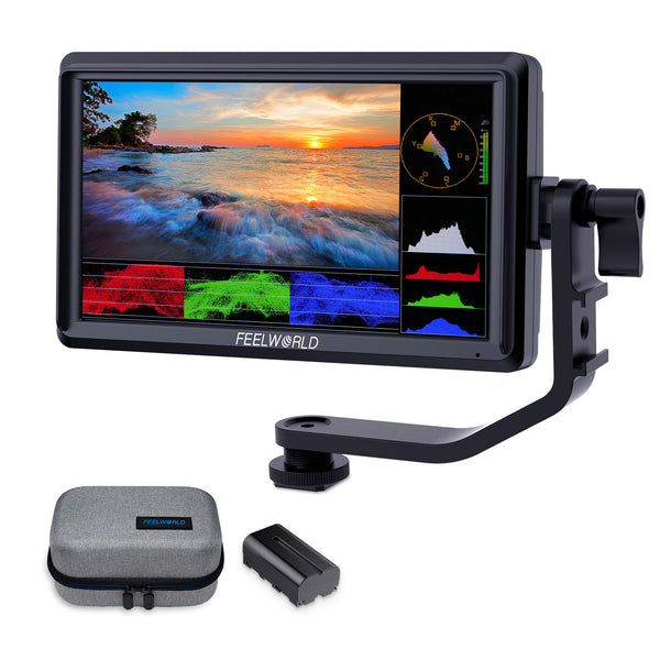 FEELWORLD FW568 V3 6 inch DSLR Camera Field Monitor with Waveform LUTs Video Peaking Focus Assist with F550 Battery and Bag