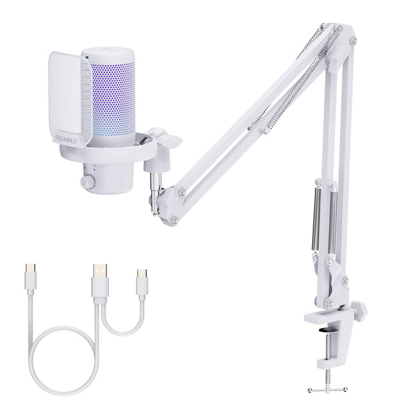 FEELWORLD VM1 Gaming PC USB Condenser Microphone with Boom Arm Stand
