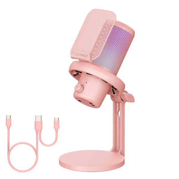 FEELWORLD VM1 White Gaming PC USB Condenser Microphone with Desktop Stand