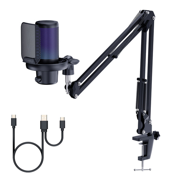 FEELWORLD VM1 Gaming PC USB Condenser Microphone with Boom Arm Stand