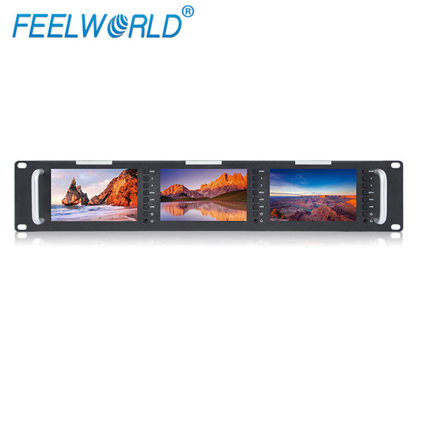 FEELWORLD T51 Triple 5 Inch 2RU LCD Rack Mount with SDI HDMI AV Input and Output Broadcast Monitors