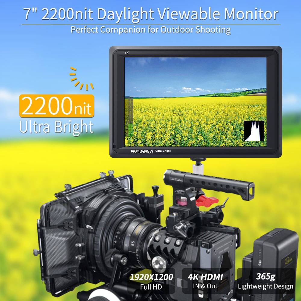 FEELWORLD FW279 7 Inch Ultra Bright 2200nit Daylight Viewable DSLR Camera  Field Monitor 4K HDMI