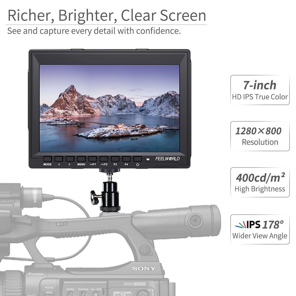 FEELWORLD FW759 7 inch Slim DSLR Camera Field Monitor HD Video Assist IPS  1280x800 4K HDMI AV