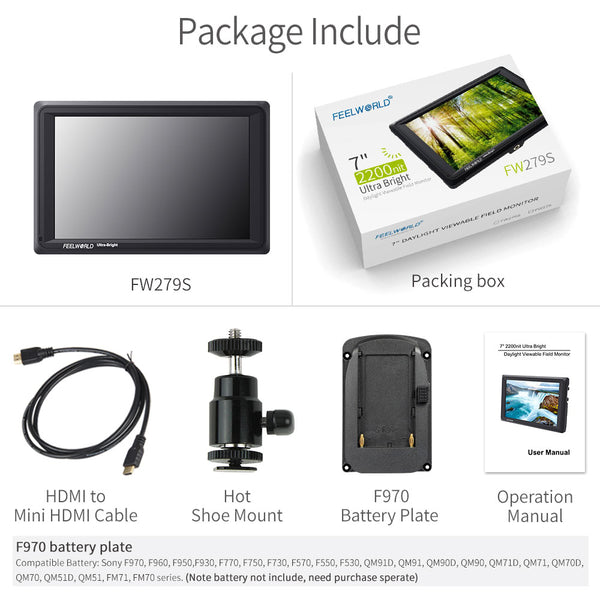 FEELWORLD FW279S 7 Inch Ultra Bright 2200nit Daylight Viewable DSLR Camera Field Monitor SDI 4K HDMI