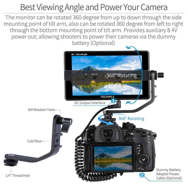 FEELWORLD LUT6S 6 Inch 2600nits HDR/3D LUT Touch Screen DSLR Camera Field Monitor 3G-SDI 4K HDMI