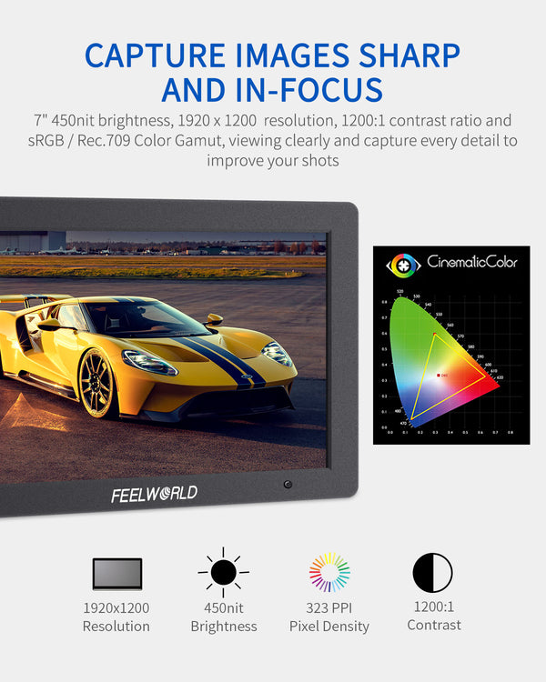 FEELWORLD T7 PLUS 7 Inch 3D LUT DSLR Camera Field Monitor with Waveform 4K HDMI Aluminum Housing