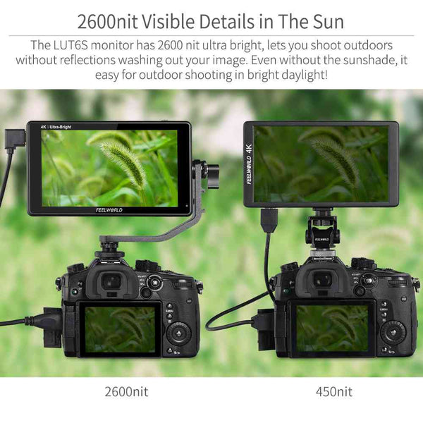 FEELWORLD LUT6S 6 Inch 2600nits HDR/3D LUT Touch Screen DSLR Camera Field Monitor 3G-SDI 4K HDMI