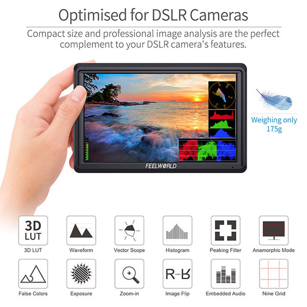 FEELWORLD FW568 V3 6 inch DSLR Camera Field Monitor with Waveform LUTs Video Peaking Focus Assist