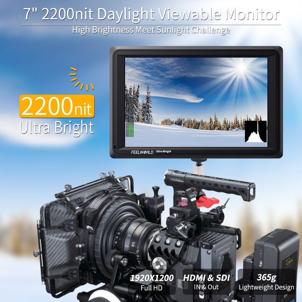 FEELWORLD FW279S 7 Inch Ultra Bright 2200nit Daylight Viewable DSLR Camera  Field Monitor SDI 4K HDMI