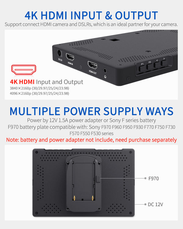 FEELWORLD T7 PLUS 7 Inch 3D LUT DSLR Camera Field Monitor with Waveform 4K HDMI Aluminum Housing