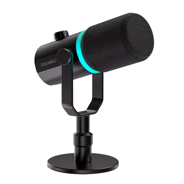 FEELWORLD PM1 White XLR USB Dynamic Microphone with Desktop Stand Stand for Podcast