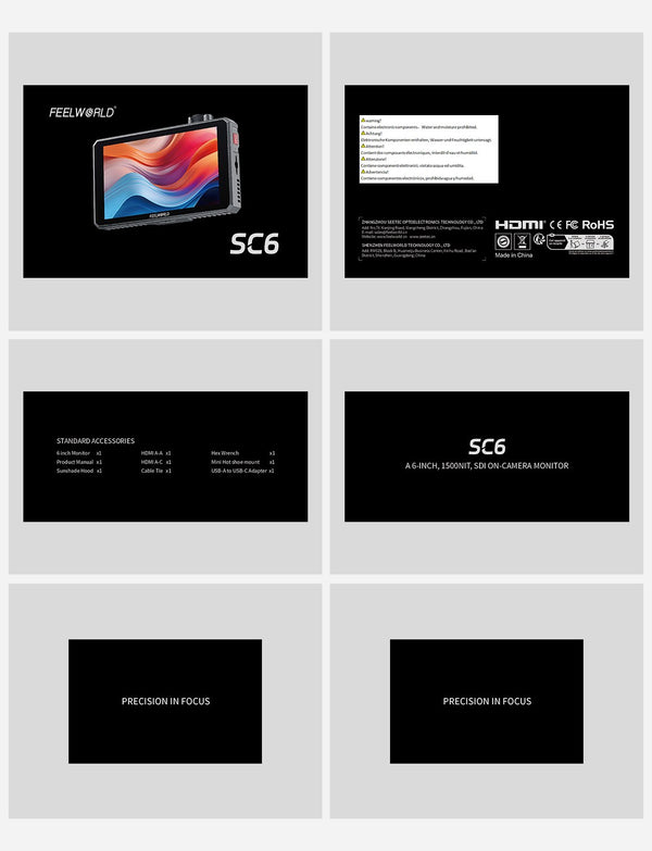 FEELWORLD SC6 6 Inch 1500nit HighBright Aluminium Field DSLR Camera Monitor Touch 3G SDI 4K HDMI60Hz