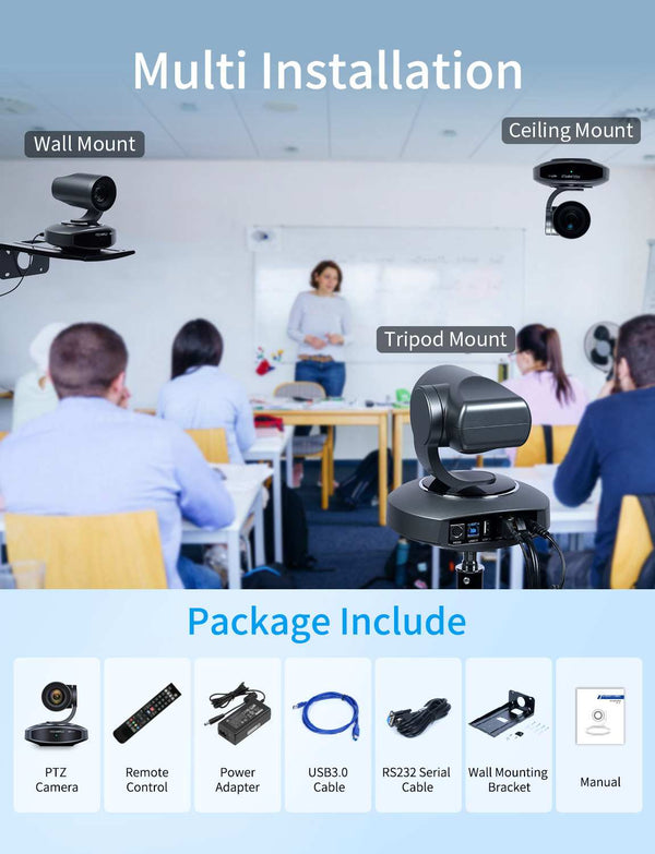 FEELWORLD NDI10X NDI 4K PTZ Camera 10X Optical Zoom AI Tracking HDMI USB IP Remote Control