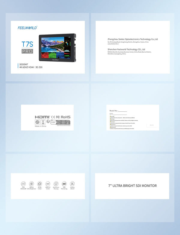 FEELWORLD T7S PRO 7 Inch 2000nit Aluminium Field DSLR Camera Monitor Ultra Bright 3G SDI 4K HDMI 60