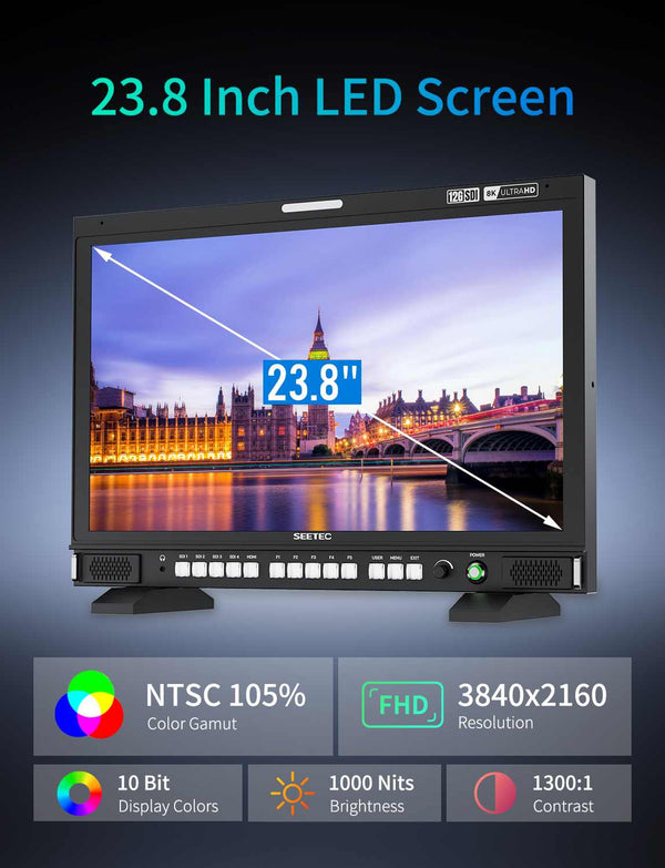 SEETEC S24 23.8inch 4K/8K Broadcast Monitor High Brightness 1000nit 4x12G-SDI HDMI UltraHD 3840x2160