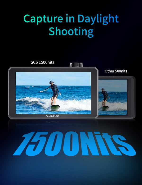 FEELWORLD SC6 6 Inch 1500nit HighBright Aluminium Field DSLR Camera Monitor Touch 3G SDI 4K HDMI60Hz