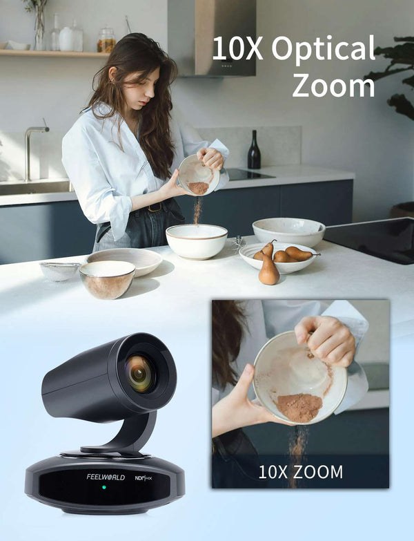 FEELWORLD NDI10X NDI 4K PTZ Camera 10X Optical Zoom AI Tracking HDMI USB IP Remote Control