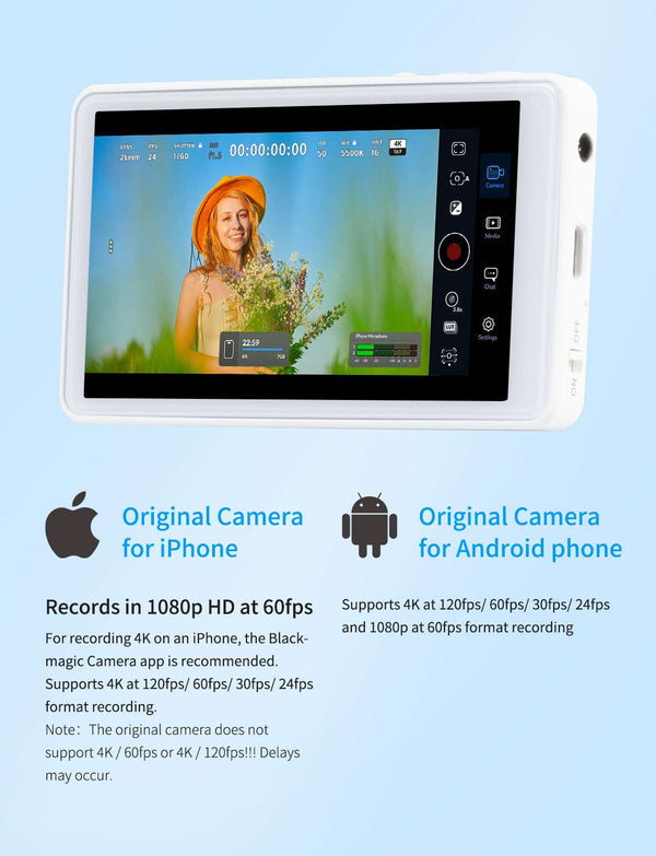 FEELWORLD MC4 Selfie Monitor for iPhone/Android, 4K/1080p Magnetic, Wireless 99FT HD for Vlogging & Streaming