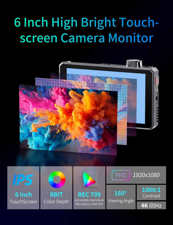 FEELWORLD SC6 6 Inch 1500nit HighBright Aluminium Field DSLR Camera Monitor Touch 3G SDI 4K HDMI60Hz