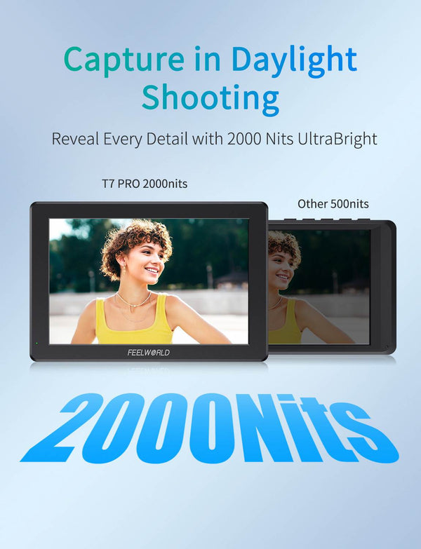 FEELWORLD T7S PRO 7 Inch 2000nit Aluminium Field DSLR Camera Monitor Ultra Bright 3G SDI 4K HDMI 60