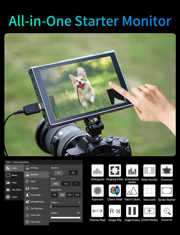 FEELWORLD FW759 PRO 7 Inch 400nit HD Touchscreen Field DSLR Camera Monitor 4K HDMI 1280x800 IPS