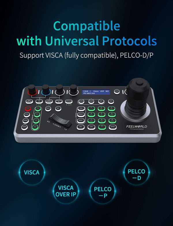 FEELWORLD KBC20N NDI PTZ Camera Controller Joystick Keyboard Control Multiple Control Protocol PoE Supported