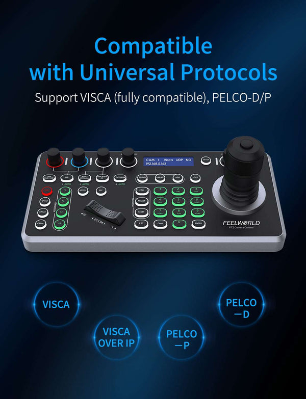 FEELWORLD KBC20 PTZ Camera Controller Joystick Keyboard Control Multiple Control Protocol PoE Supported